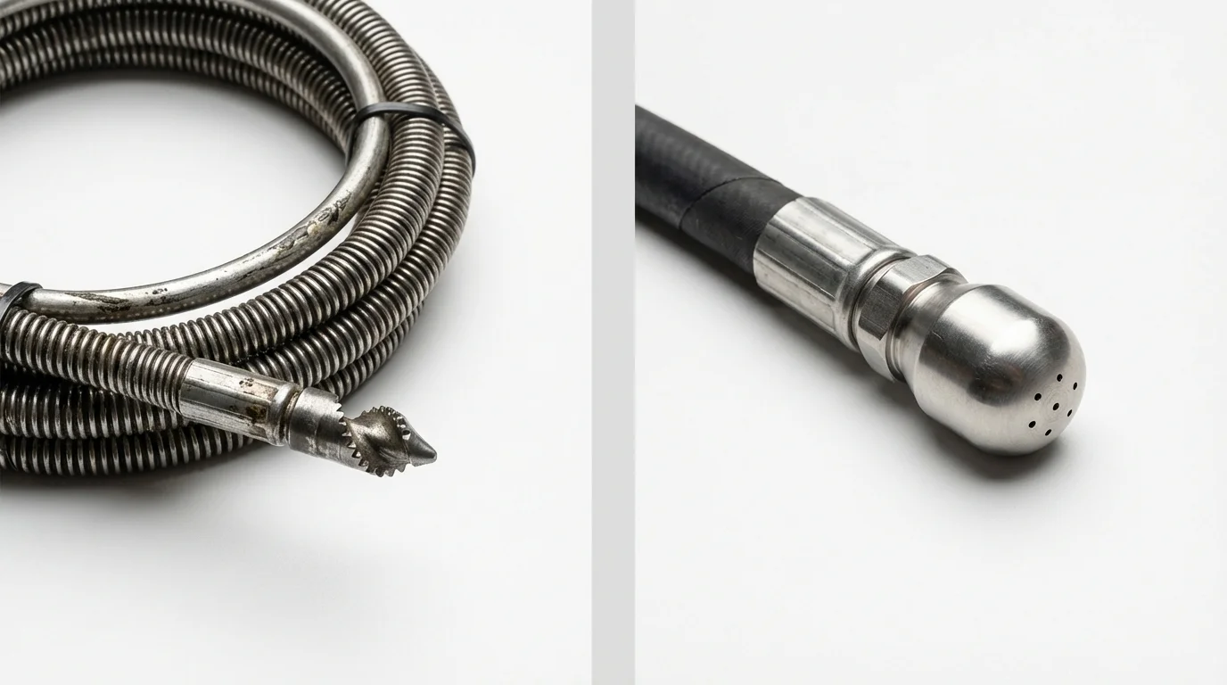 Drain snake cable and hydro jetting nozzle used for drain cleaning in Rocky Top, TN